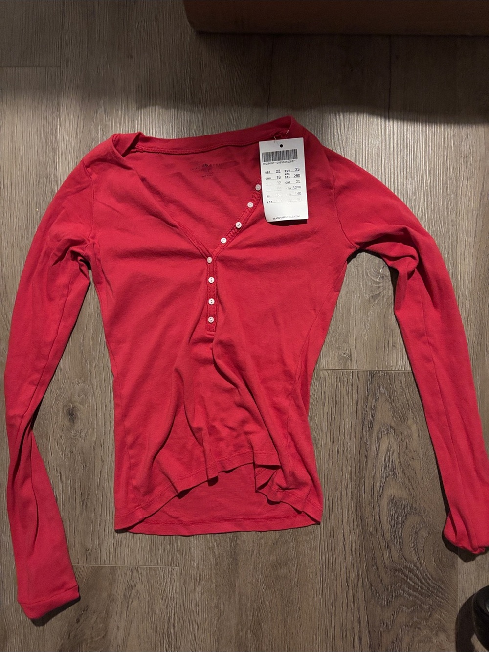 NWT Brandy Melville Red Long-Sleeve Henley Top